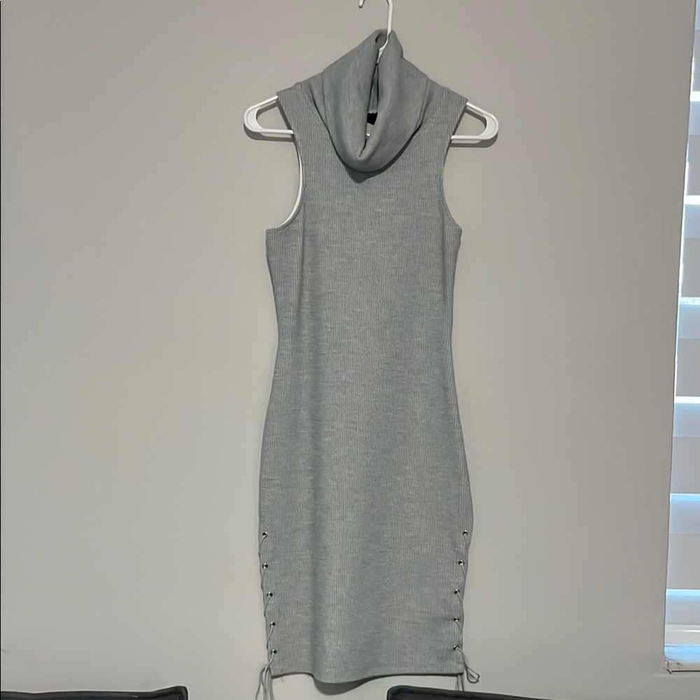 NUDE Gray Sheath Midi Dress with Cowl Neck